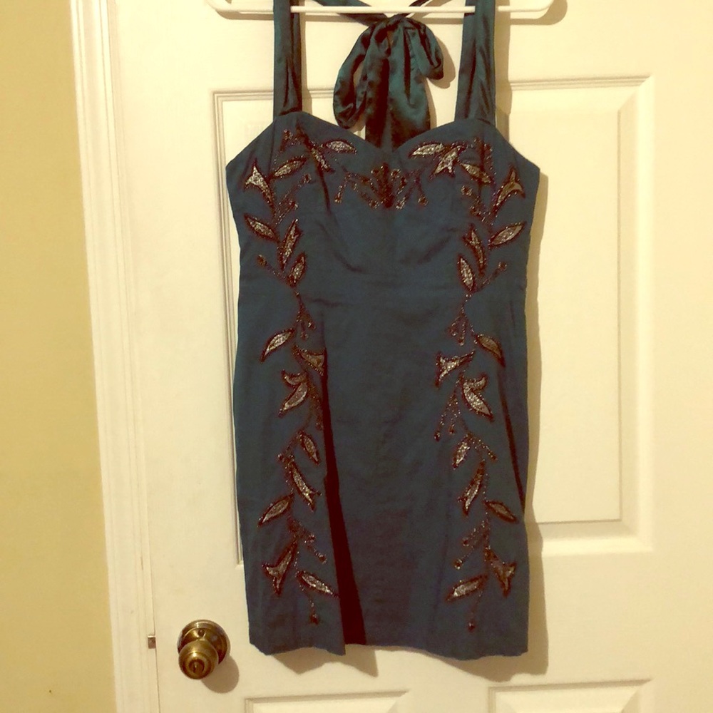 Emerald Green Embroidered Mini Dress